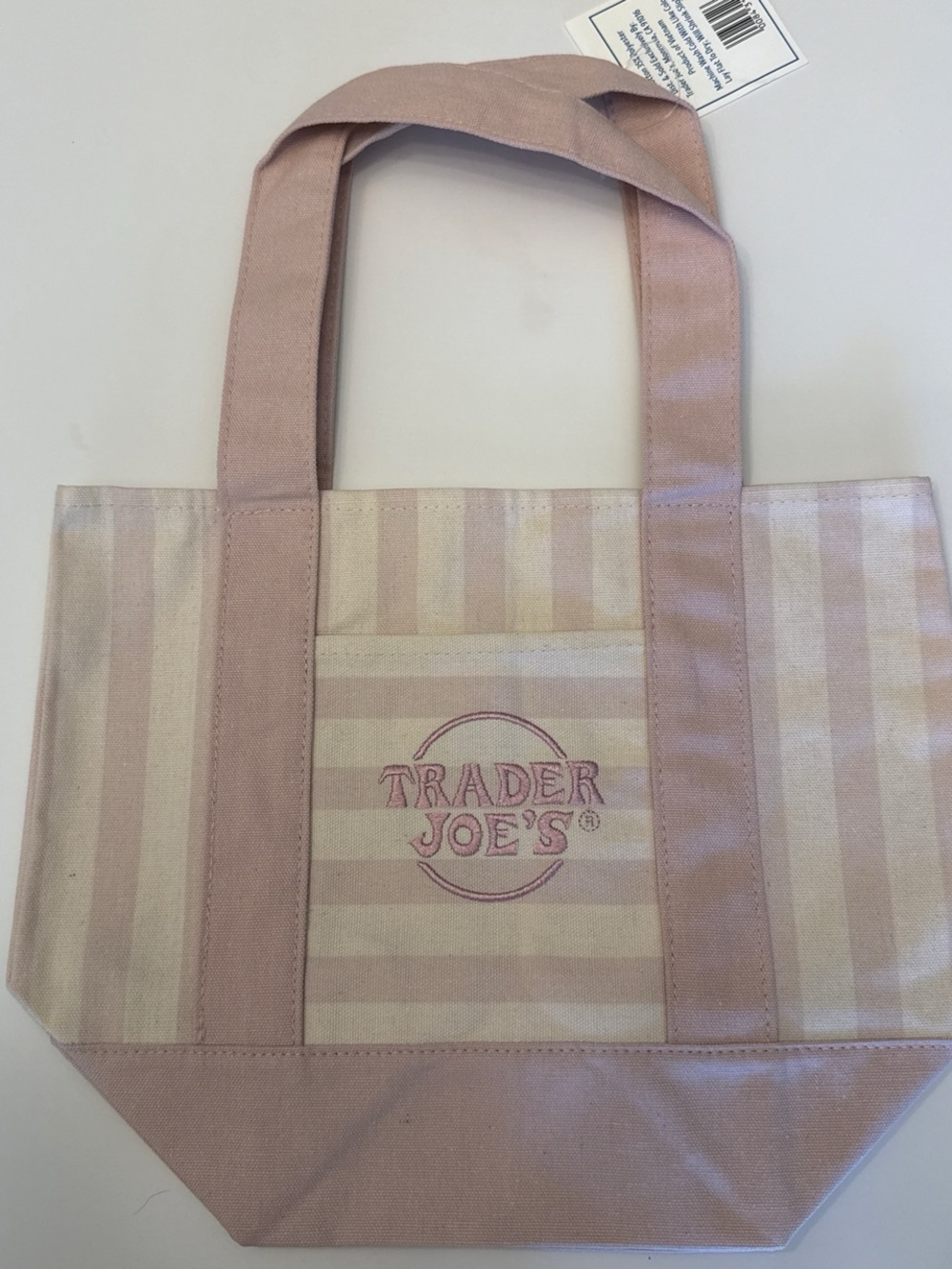 Trader Joe's Striped Mini Canvas Tote Bag - Blue, Pink, Green, Tan Set of 4 - Picture 3 of 5